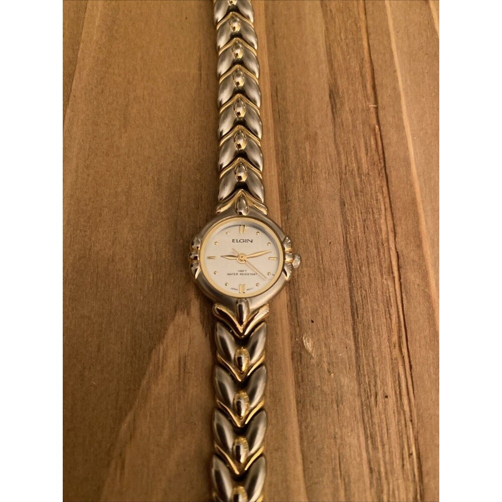 Elgin ELA269 Women's Round Analog Silver Tone Gold Plated Watch New Battery